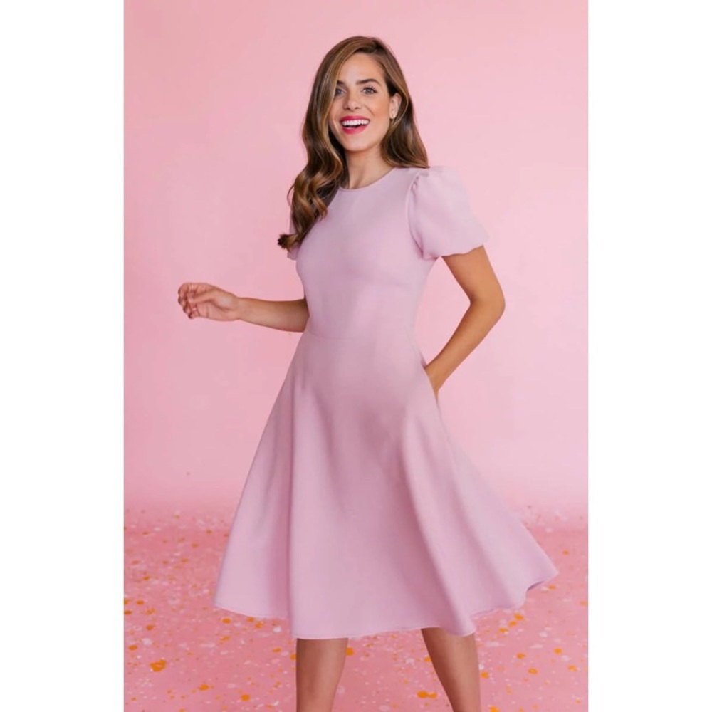Elegant Pink Puff Sleeve Dress - Picture 2 of 9